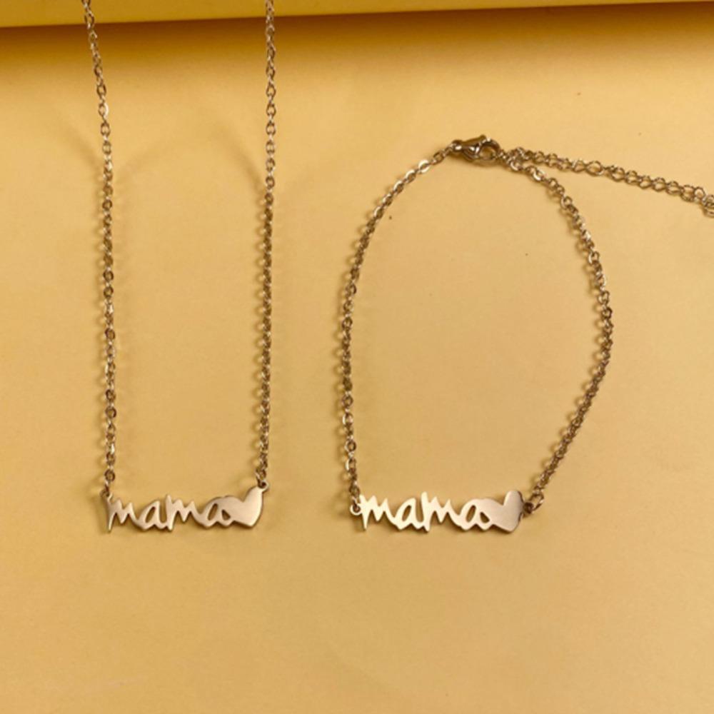 

Heart Mama Letter Pendant Necklace Simple Plating Neck Chain Choker Mother Festival