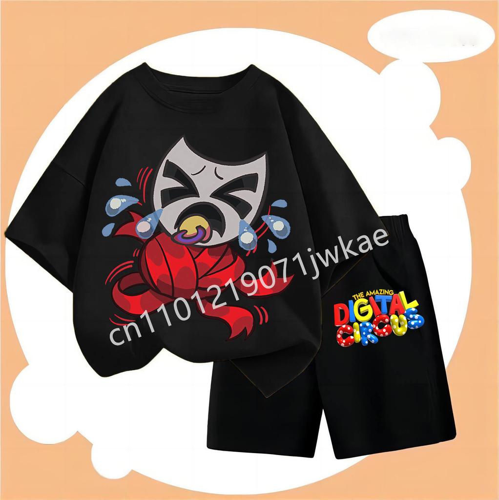 Úžasný digitální cirkus Dětská sada triček Anime Kreslený potisk Krátký dvoudílný oblek Kluci Dívky Letní ležérní oblečení Nové