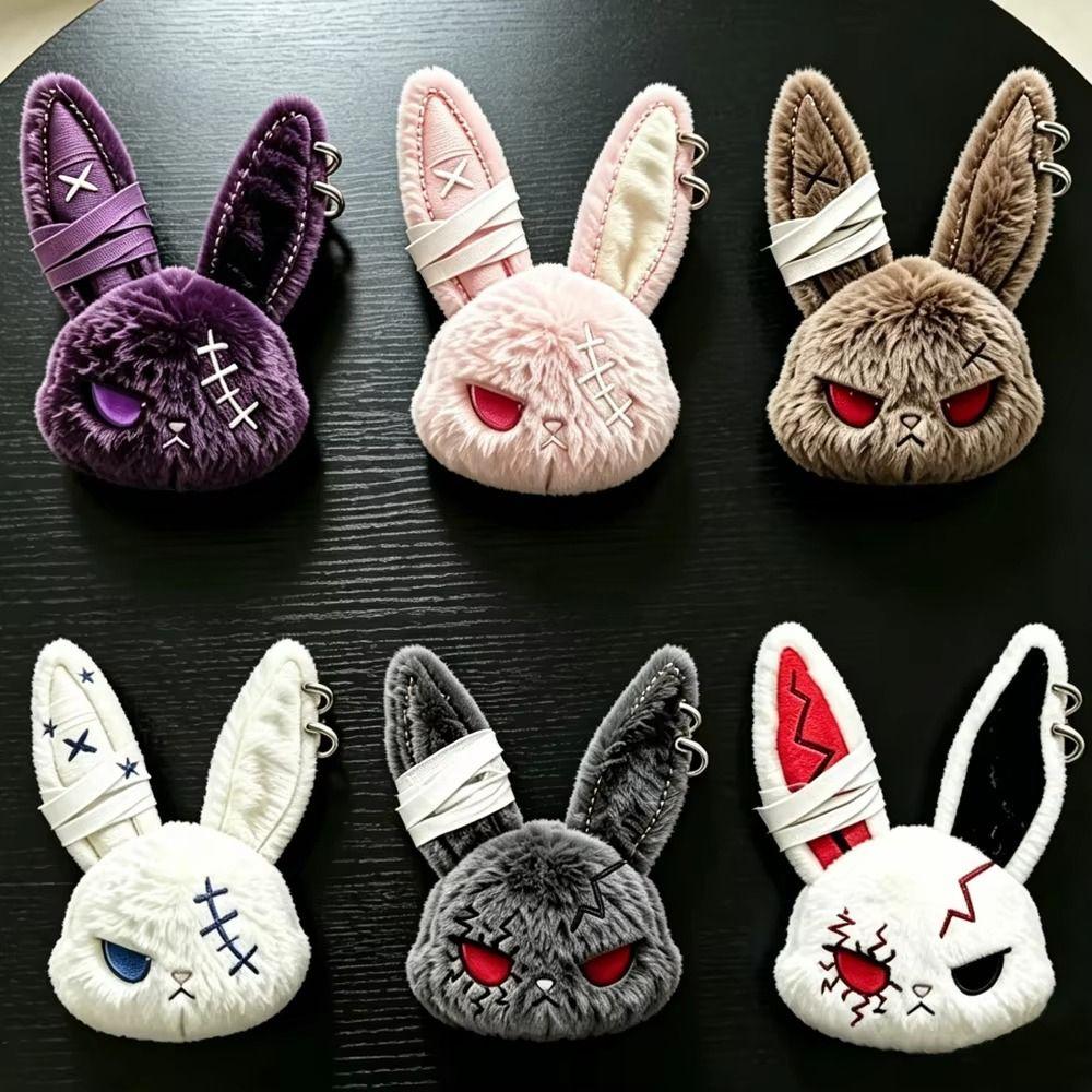 Plush Dark Bunny Plush Doll Embroidered Rabbit Bag Charm Cute Bunny Plush Keychain Daily Carry