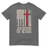Unisex Cotton T-shirt Jesus Is King Men's American Flag Patriotic Christian Faith T-Shirt