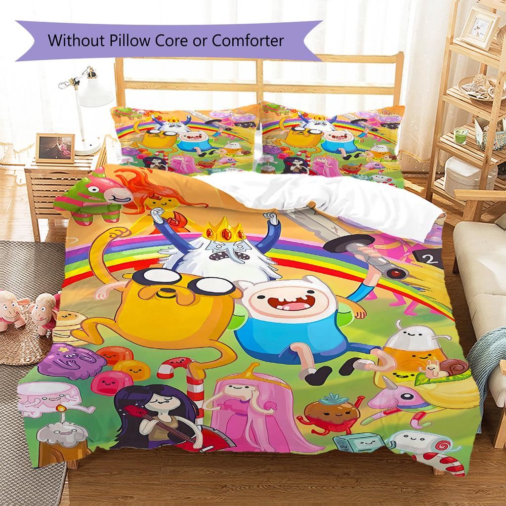 Adventure Time Pattern Bedding,Quilt Set Quilt Cover Pillowcase Home Decoration Birthday Gift (1 * duvet cover + 2 * pillowcase, without core)