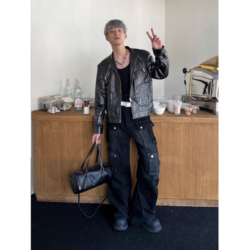 Mens Vintage Loose Fit Straight Leg Denim Cargo Pants With Multiple Pockets - Collection