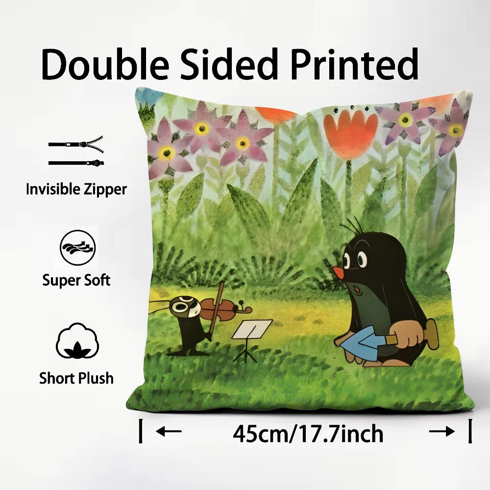 Die kleine Maulwurf Cartoon Kissenbezug Plüschstoff Weich Beidseitig Bedruckt Sofa Warm Winter Zuhause Kind Geschenk Kissenhülle