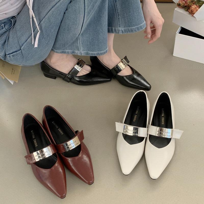 Fashion 2025 New Retro Square Toe High-heeled Flat Shoes with A Single Line and Shallow Mouth Patent Leather Mary Jane Shoes