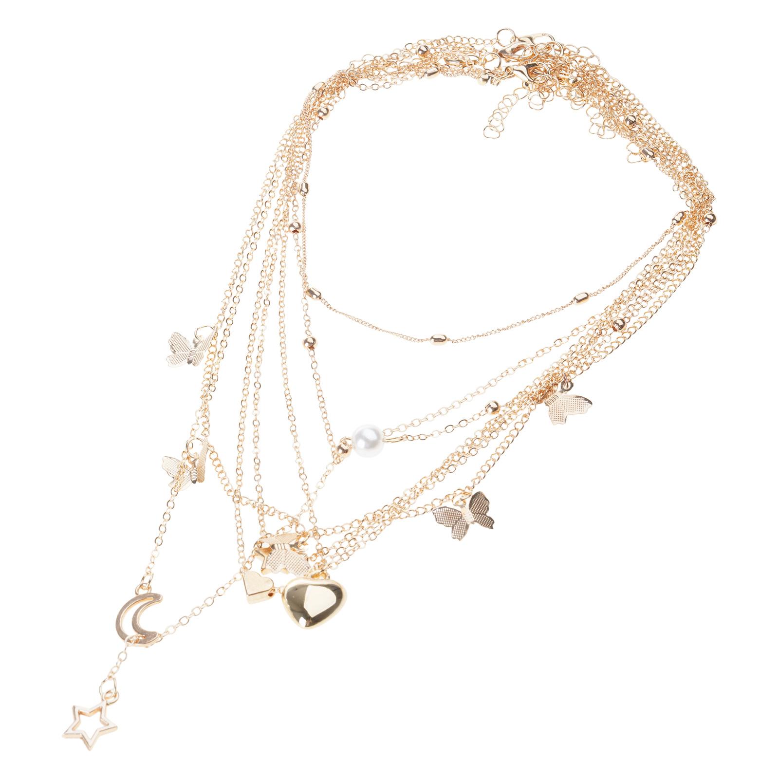 

Элегантная многослойная ключичная цепочка, имитация жемчуга, бусины, тонкая цепочка, ожерелье, регулируемая длина, кулон-бабочка, чокер 2