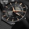 LIGE Top Brand Luxury Mens Watches Fashion Business Military Sport Waterproof Watch Men Ultra-Thin Mesh Week Date Chronograph