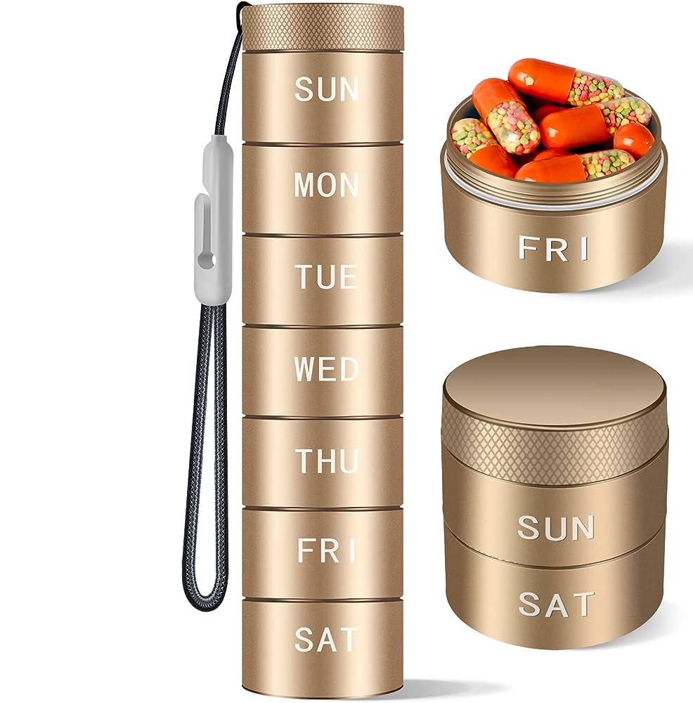 Metal Medicine Box - Waterproof Outdoor First Aid Aluminum Alloy Medicine Bottle Compartmentalized Medicine Box - Convenient 7-D золотистый