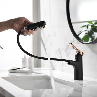Single Handle Pull-out Basin Faucet (black and Rose Gold)