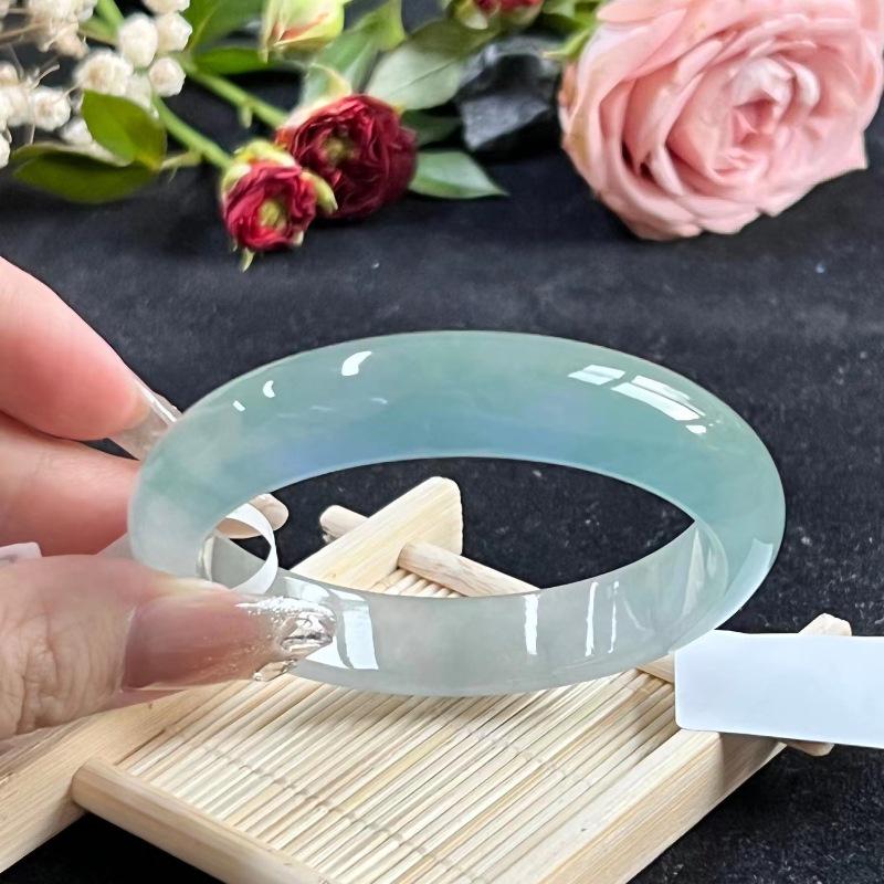Jadeite Concubine Bangle: Bright Green, Round Clear Bracelet from Myanmar 57mm