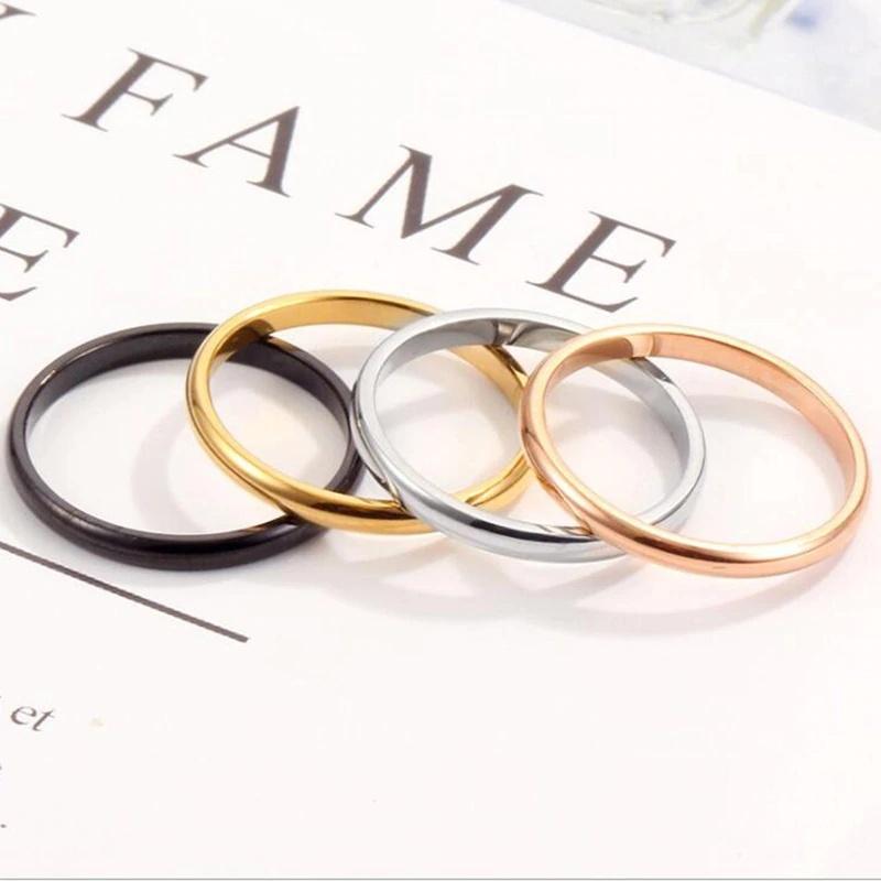 Thin Rose Gold Titanium Steel Rings for Women Smooth Simple Anti-Allergy Wedding Bands Valentine's Day Gift