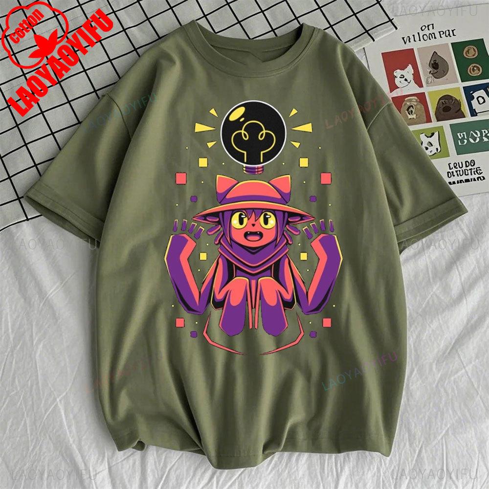Cat Eyes T-shirt Oneshot Niko Cute Cat Video Game T-shirt Men Kawaii Cartoons Tees Men Clothing Hipster Short Sleeve