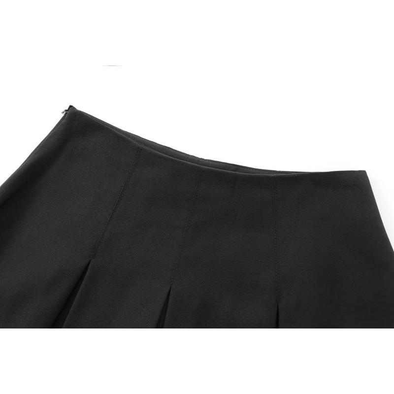 2025 Summer Women's Solid Pleated Midi Skirt - European & American Style