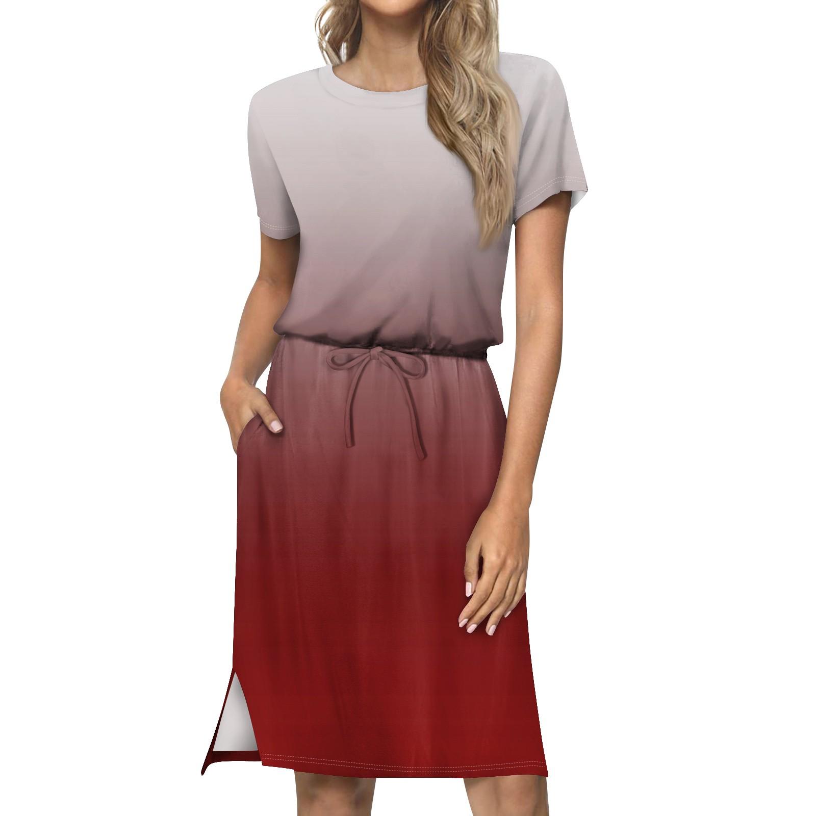 Женское свободное свободное повседневное платье с круглым вырезом и короткими рукавами — фото 16