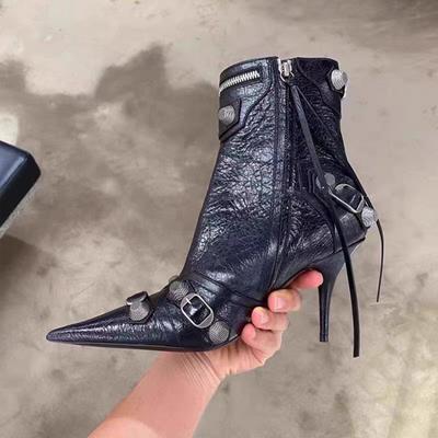 Fashion Women's Fashion High-heeled Ankle Boots Fall New Pointed Side Zipper Metal Buckle Buckle Temperament Stiletto Boots