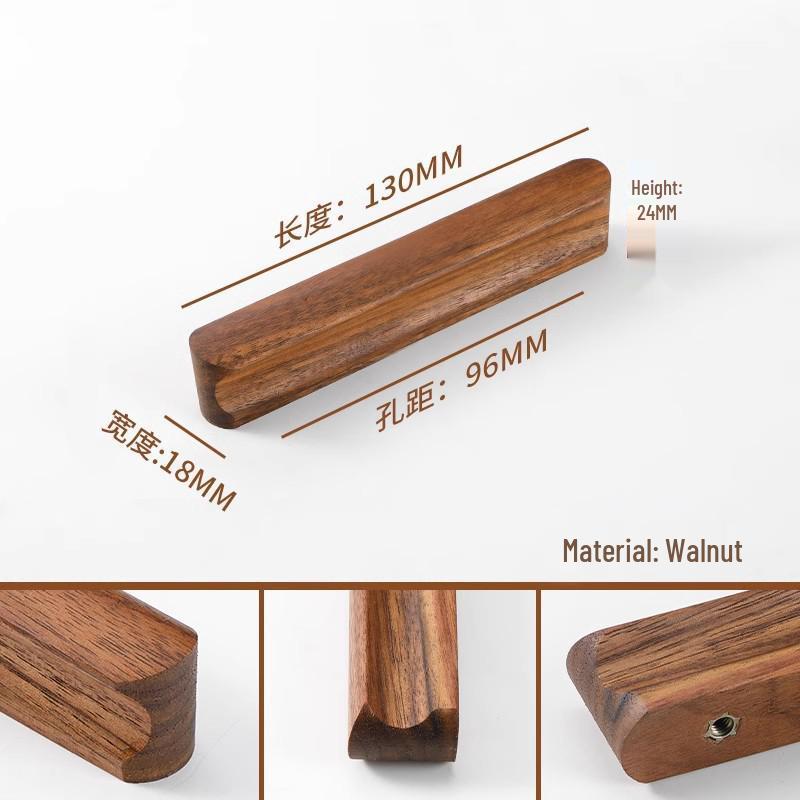 Japanese Minimalist Walnut Handle Solid Wood Cabinet and Wardrobe Drawer Handle