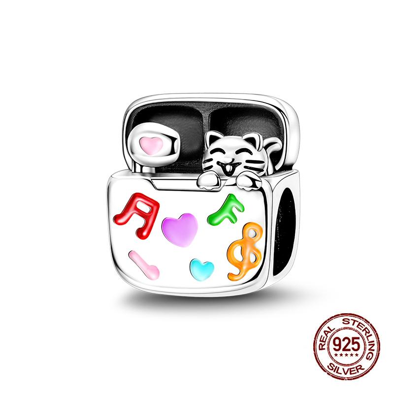 Fit Original Copper Charms Beads Game Console Headphones Pink Charms For Women Fine Diy Birthday Jewelry Gifts