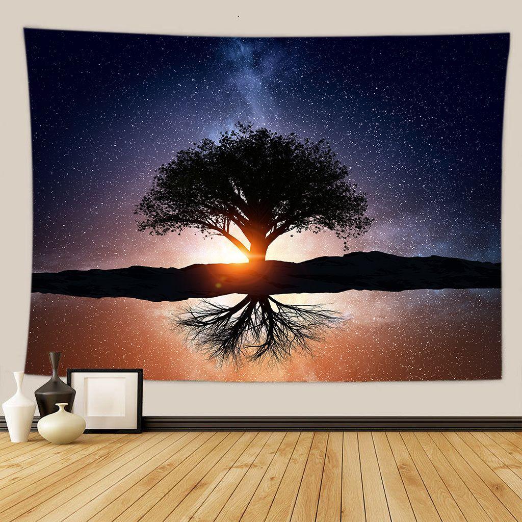 Green Forest Tree Wall Hanging Tapestries Mandala Natural Stream Flower Bedroom Wall Decor Camping Blanket  Dropshipping
