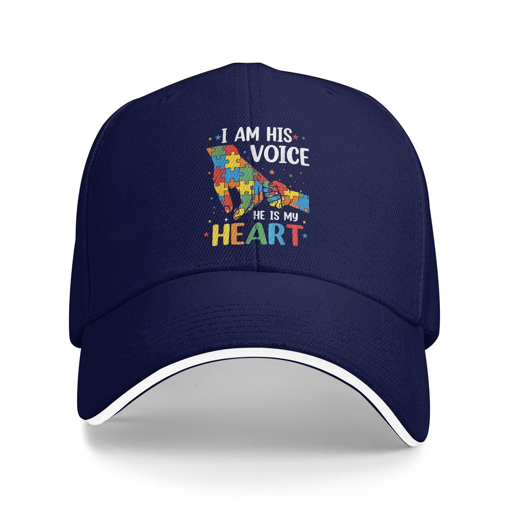 I Am His Voice He is My Heart Autism Awareness Mom Baseball Cap Cool Hip Hop Hats Summer Unisex Men Outdoor Sports Baseball Caps