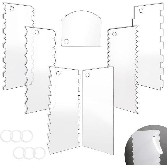 7 PCS Cake Scraper Set, Clear Acrylic Cake Smoother Scraper, Clear Cake Combs, Multi-Shape Edges with Connector Rings, for DIY Icing Frosting