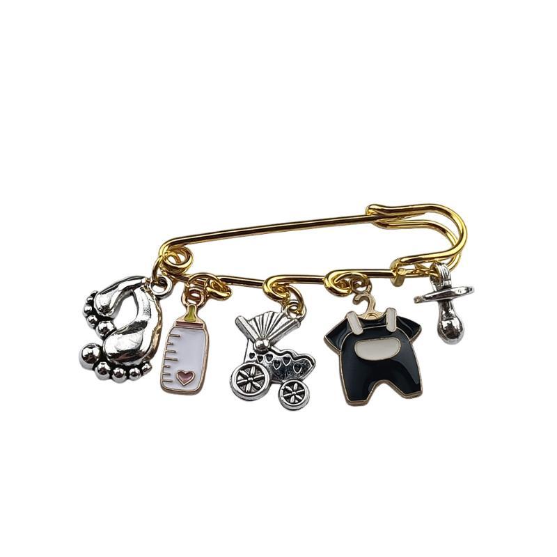 Cute Baby Arrival Enamel Safety Pin Brooch Creative Stroller Bottle Dummy Design Lapel Pin for New Parent Gift