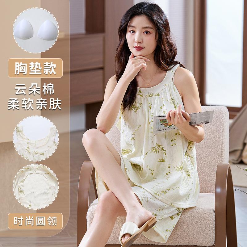 With chest pad vest shorts pajamas women's summer cloud cotton sweet and cute girl style sleeveless loungewear set