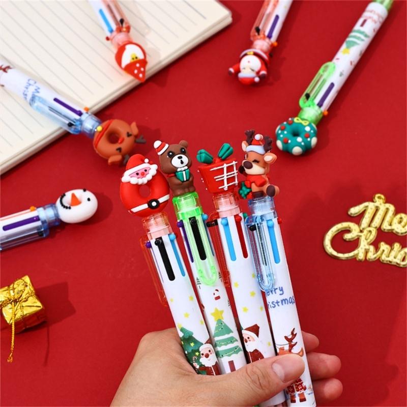 10Pcs Christmas Multicolored Pen 6 Color-in-1 Writing Pens Retractable Colored Ballpoint Pen for Color Coding Journaling