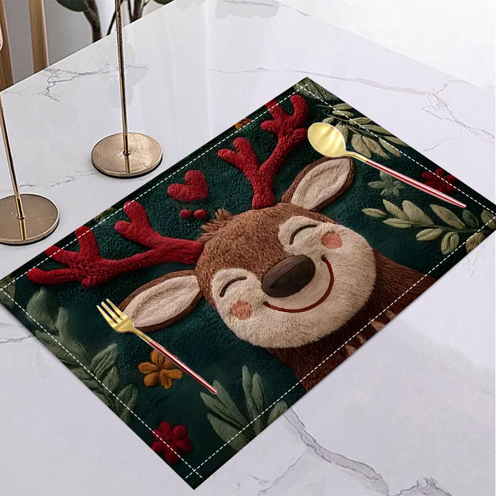 

Christmas Red Bell Placemat with Green Tree and Snowflake Design Decor Rectangular Placemat Suitable for Kitchen Party Placemats 40cm x 60cm