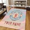 Custom Name Manchester United Flannel Pattern Square Carpet,Area Rug,Carpet Rug for Living Room Bedroom Sofa Playroom Decor,Non-slip Floor Mat