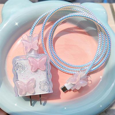 Protective Case for iPhone 20W USB-C Adapter Charger Cable 3D Cartoon Butterfly Power Adapter Charger Protective Cover Charging Cord Protector