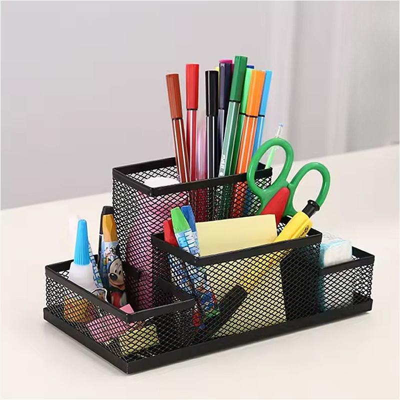 4 Grids Mesh Desk Organizer Office Supplies Pen Holder Multipurpose Space Saving Desk Organizer Storage Basket for Home Office