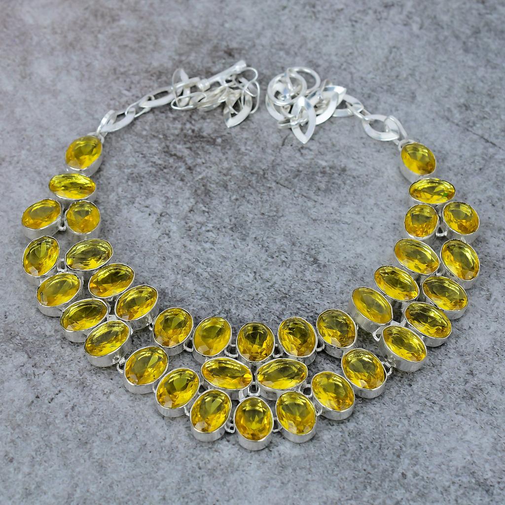 Citrine Gemstone Handmade 925 Sterling Silver Jewelry Necklace 18" M-329