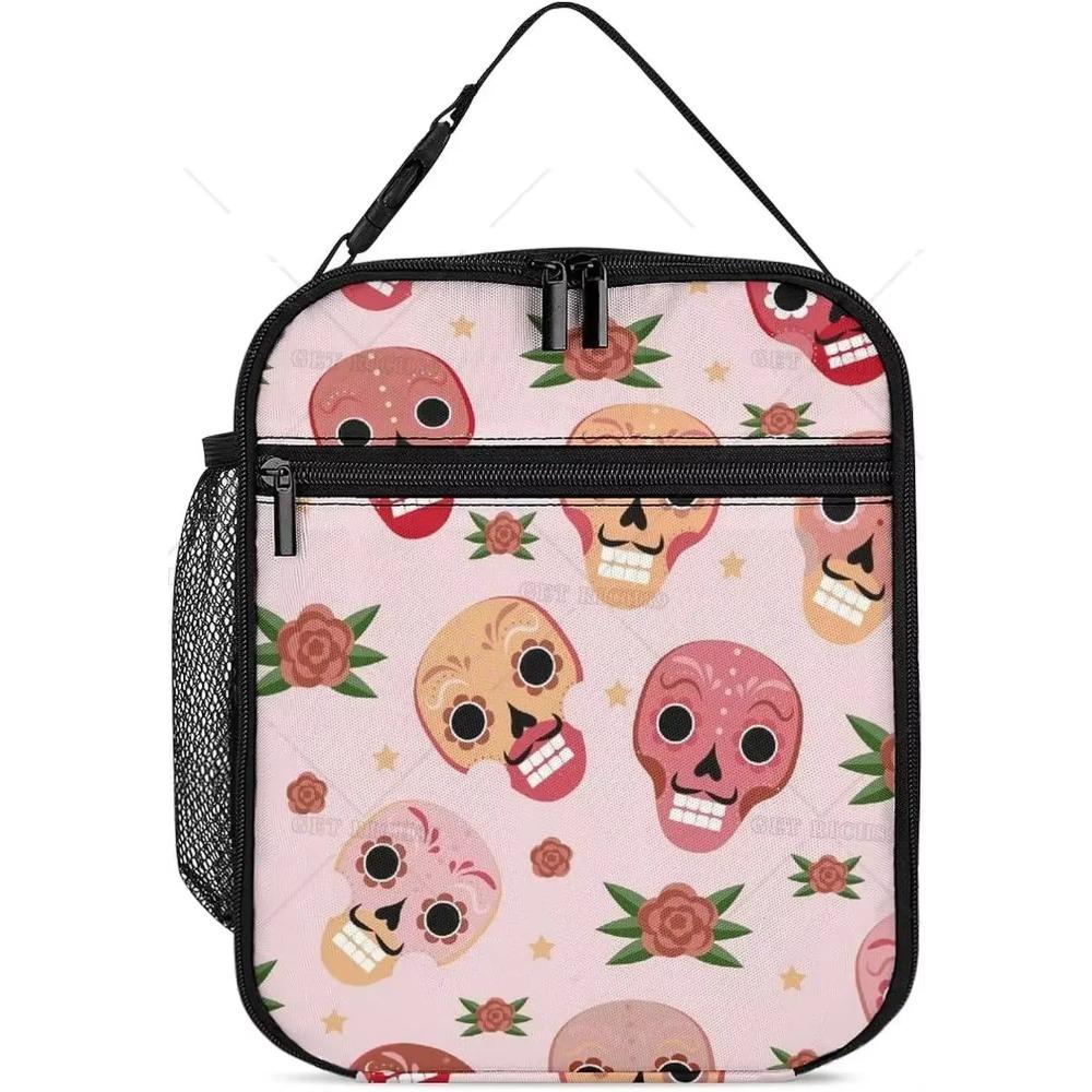 Gothic Skull Insulated Lunch Bag for Women Men Portable Cute Lunch Box for Work High Quality and Large Quantity Tote Bag