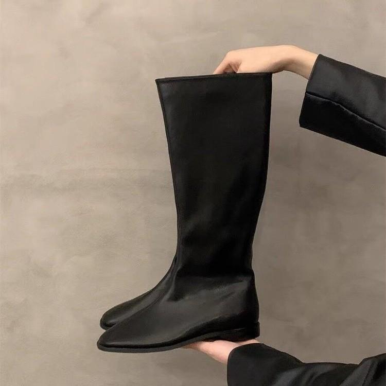 Retro Flat Boots Long Boots Women'S Shoes Autumn And Winter New Simple Versatile Knight Boots Long Boots Spring And Autumn Single Boots
