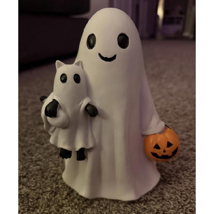 Whimsically Ghostly Holding Cats Pumpkin Resins Figurine Halloween Home Decors Artistic Craft Nontoxic Finish Ornament