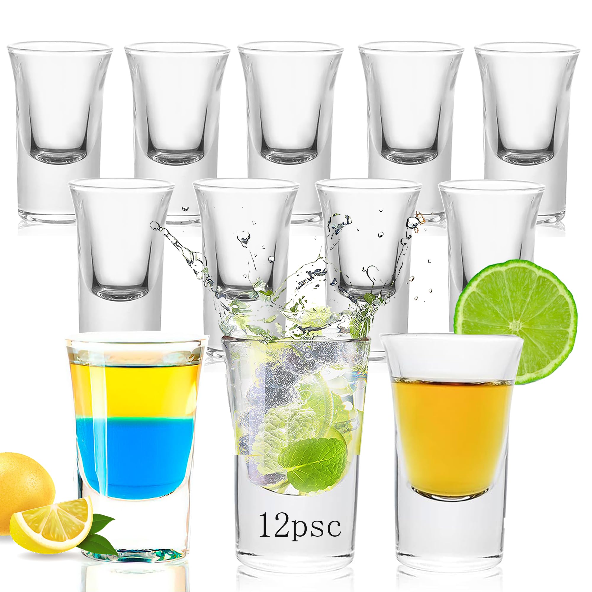 

Shot Glasses for Tequila (25ml) - 12-Pack by PluieSoleil - Clear Glasses for Whiskey, Vodka, Liqueurs (12)
