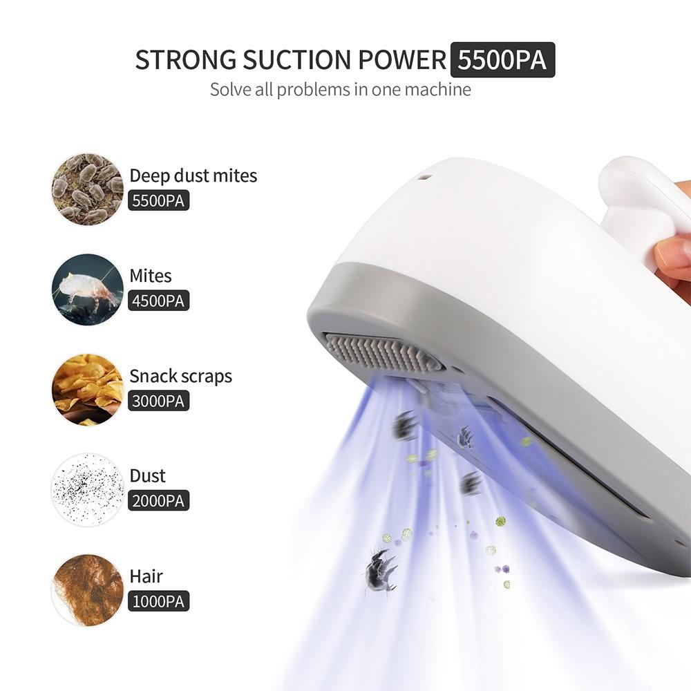 Trådlös bärbar handhållen säng Kvalster Dödande Sterilisering Dammsugare UV-ljus Hög vibrationsfrekvens Lätt att rengöra Skrivbord Bord Säng Matta Soffa