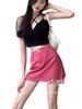 Rose Red High-Waisted Slim-Fit A-Line Mini Skirt with Safety Shorts