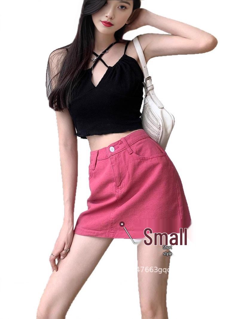 

Rose Red High-Waisted Slim-Fit A-Line Mini Skirt with Safety Shorts Medium