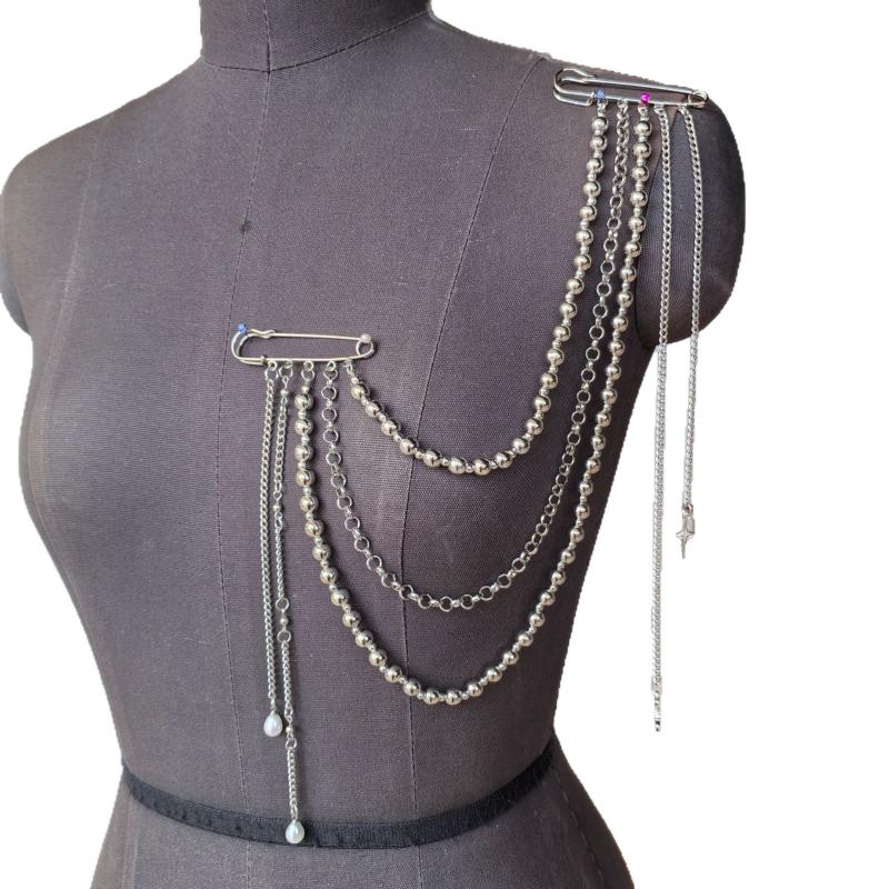 Women Elegant Luxury Pearl Pin Corsage Vintage Multi-Layer Long Tassel Chain Brooch Safety Pins Party Jewelry Gift