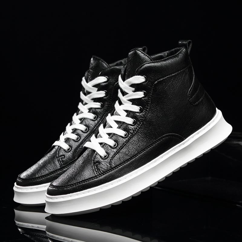 Leather Fashion High Top Shoes Men Lace-Up Mens Elevator Sneakers New Arrival Men Casual Shoes Hot Sale All-match Men's Boots