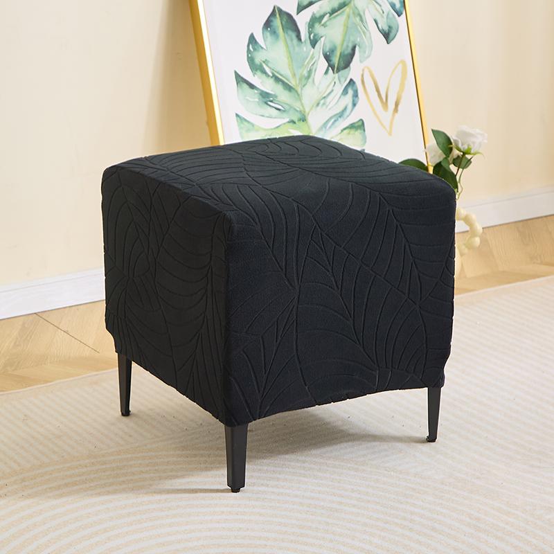 Jacquard Square Ottoman Stool Cover Solid Color Elastic Footrest Slipcover All-inclusive Anti-dirt Footstool Cover for Bedroom