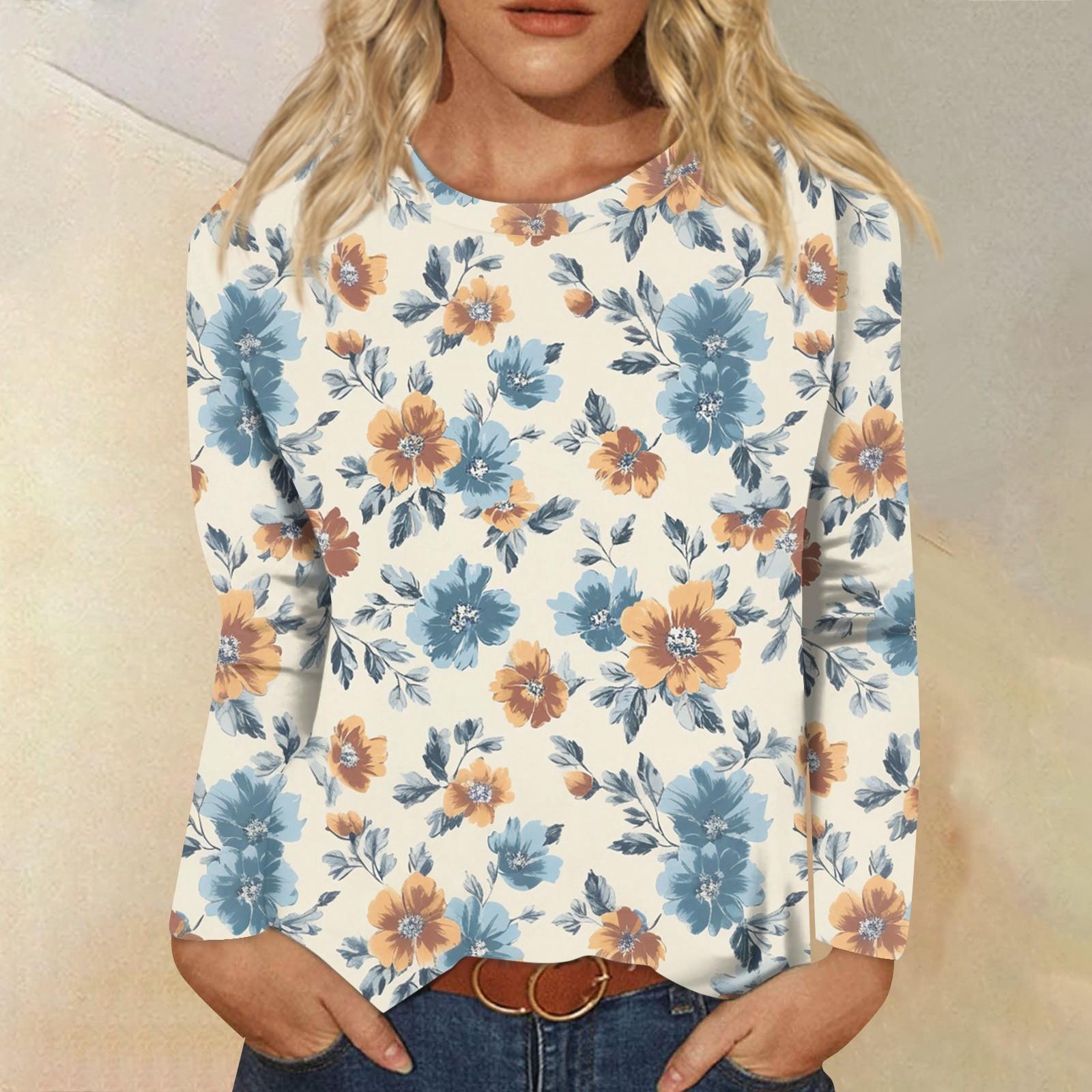 

Женская модная повседневная кофта с длинным рукавом и принтом, с круглым вырезом XL светло-синий