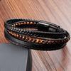 Fashion Rope Men Bracelet Double Layer Leather Bracelet Homme Stainless Steel Accessories for Lover Husband Jewelry Gift