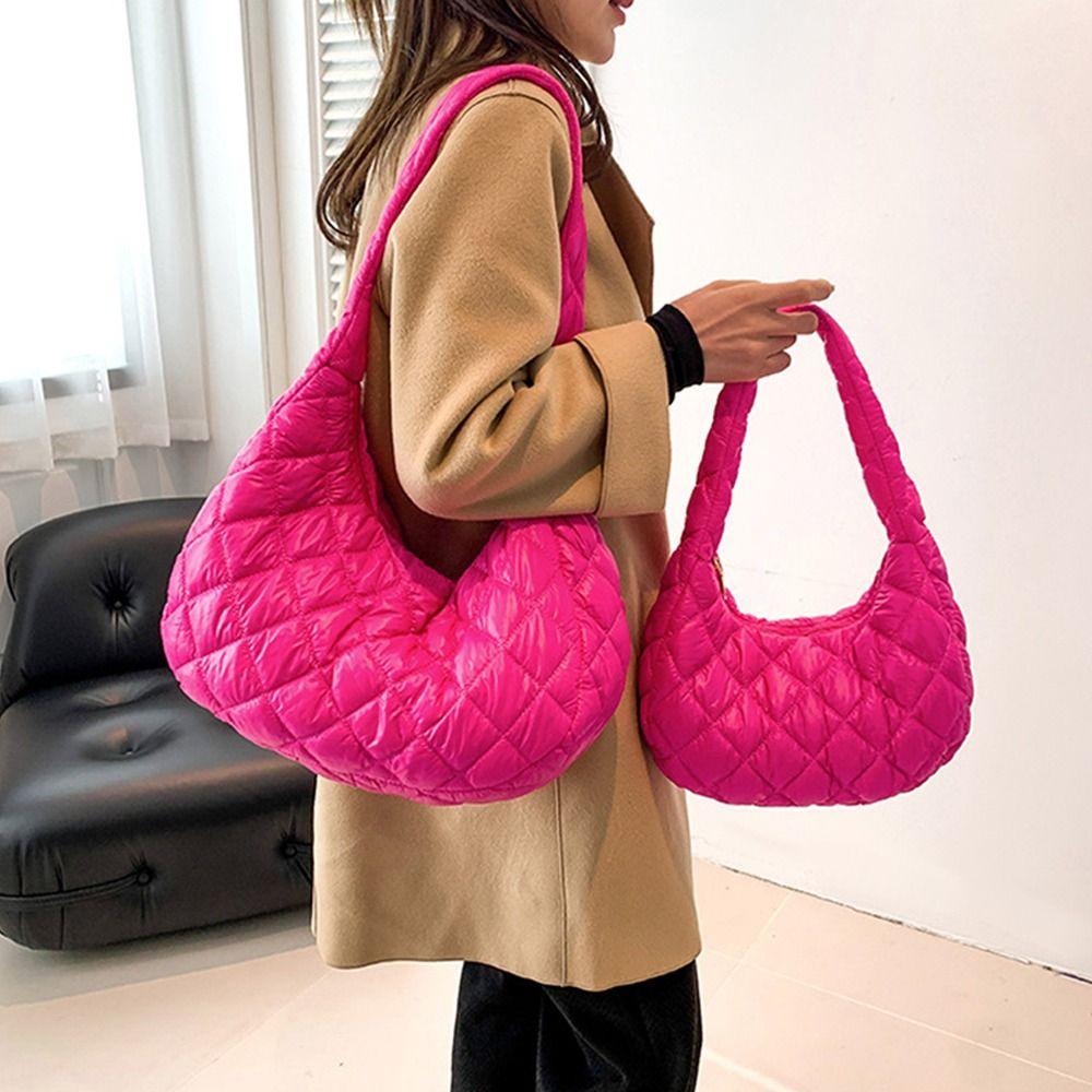 Casual Solid Color Shoulder Bags Large Capacity Down Cotton Padded Quilted Tote Bag Underarm Bags Women Girls
