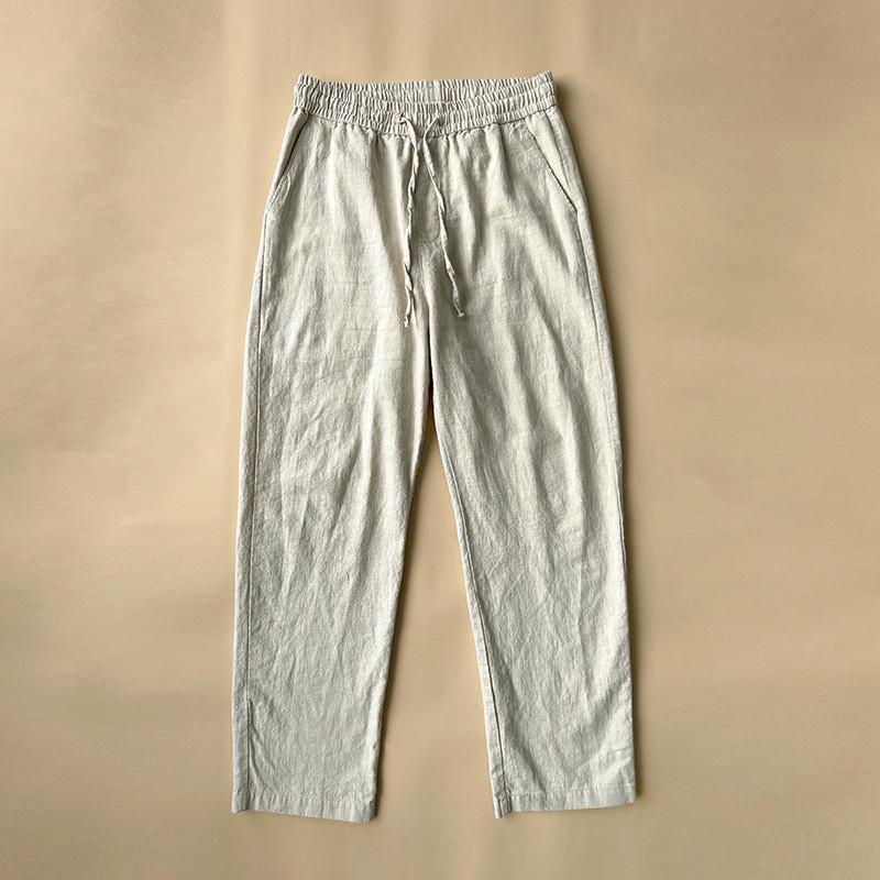 Mens Vintage Linen Casual Pants With Drawstring Waist For Summer Daily Wear