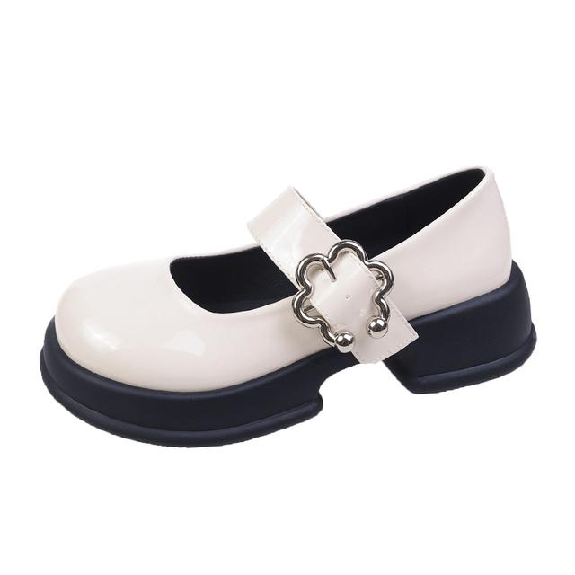 Pantofi Lolita cu platformă Pantofi de damă Tendință de toamnă Piele lacuită neagră Cataramă metalică Mary Jane Fată drăguță Pantofi cu uniformă școlară