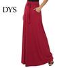 Long Skirt Women Maxi Adjustable Drawstring High-Waisted Solid Color Casual with Pockets Work