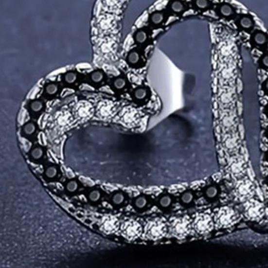 Set Bijuterii Inimi Suprapuse Inimi cu Strasuri Negre Albe Colier și Cercei Pandantiv Inimă Dublă Bijuterii pentru Petreceri Nunti Celebrații