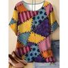 Fashionable Casual Round Neck Short Sleeved T-shirt Soft Comfortable Vintage Loose Colorful Creative Grid 3d Printed Women's T-shirt