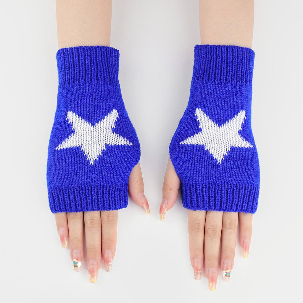 Korean Y2K Star Knitted Gloves Women Girls Fashion Pentagram Fingerless Gloves Winter Soft Hand Warmer Woolen Half Finger Gloves